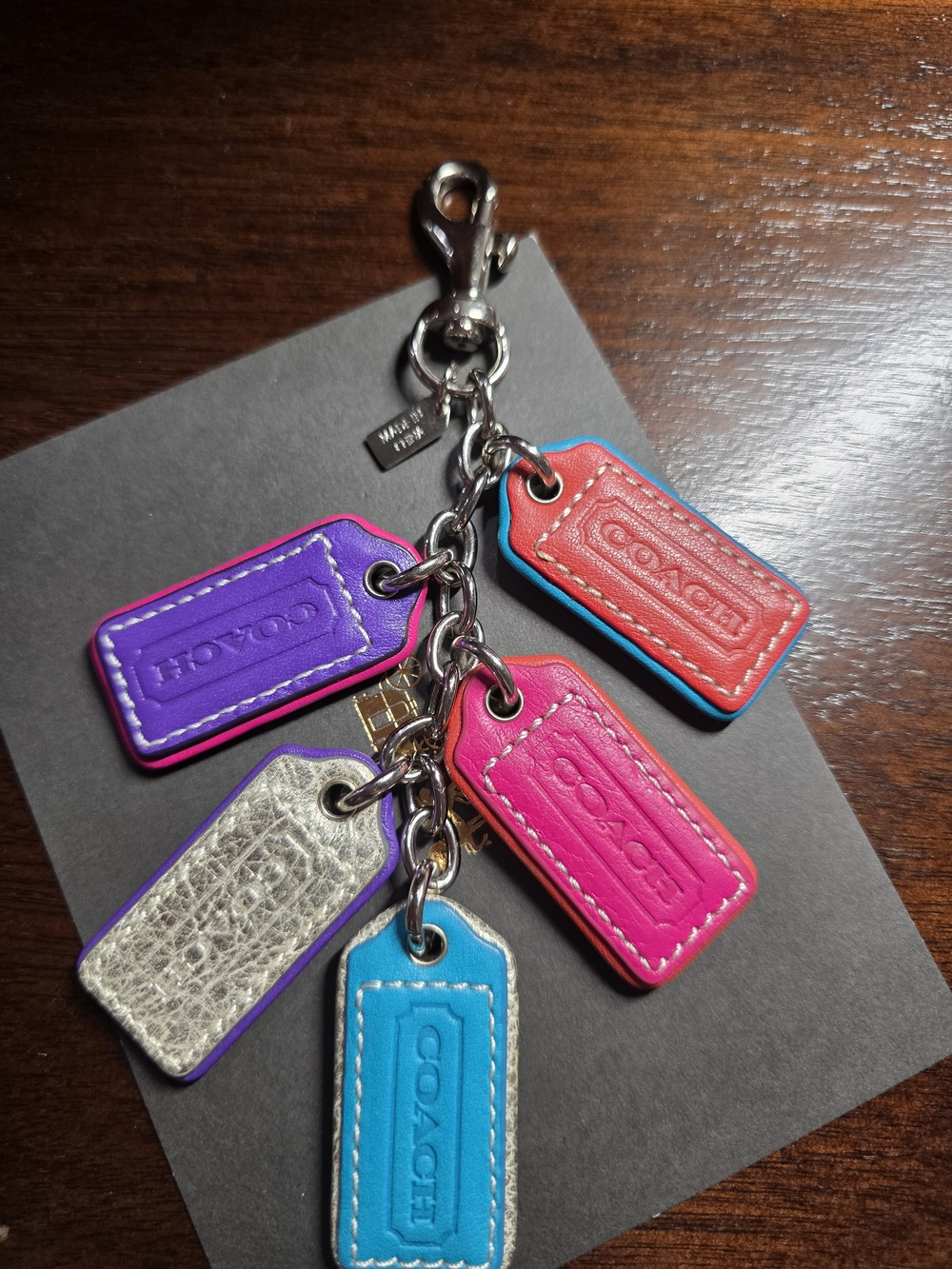 COACH Extremely RARE Multicolor Leather Tag Charm Keychain - Picture 7 of 11